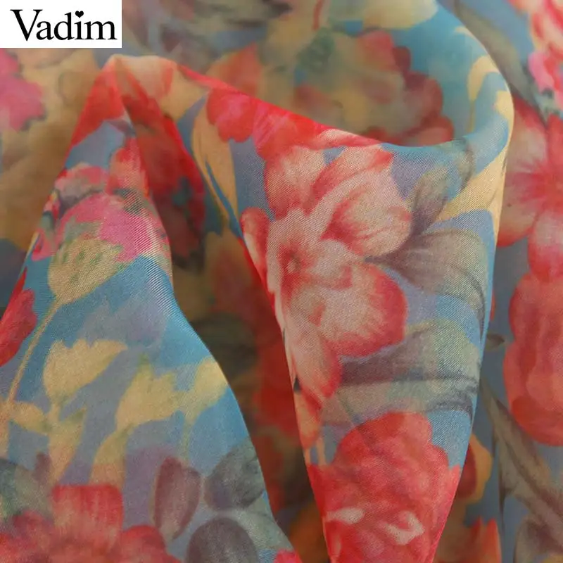 Vadim Женская Сексуальная Цветочная Органическая блузка прозрачный стиль галстук-бабочка с длинным рукавом женские прозрачные шикарные топы blusas LB311