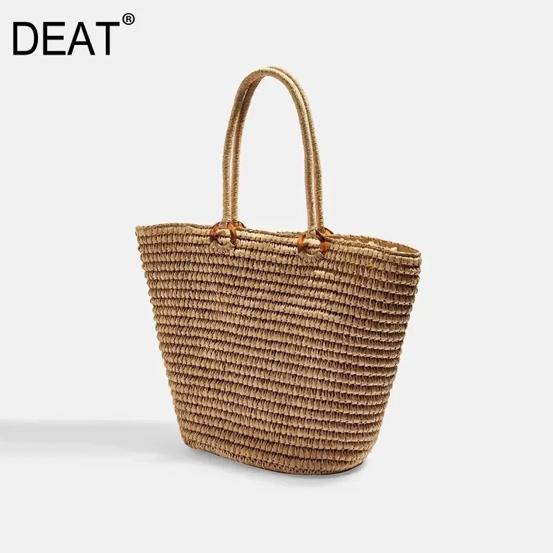 

[DEAT] 2019 New Spring Summer Grass Weaving Big Bucket Protable Simple Casual Simgle Women Accessories Fashion Tide 10B666