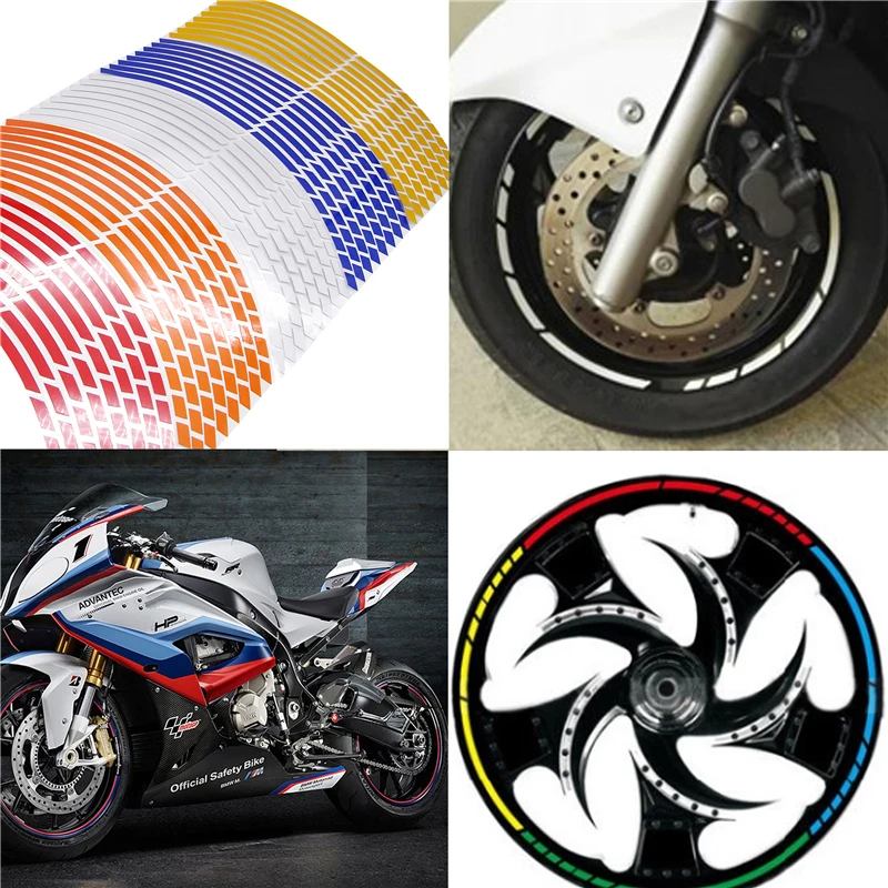 

17"18"19"/16pcs Strips Motorcycle Car Wheel Tire Stickers Reflective Rim Tape Motorbike Auto Decals For Yamaha Suzuki Honda