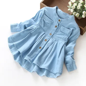 

New Girls Dress Teenage Girls Denim Dress 2-10 Years Kids Spring Autumn Long Sleeve A-line Dress Children Baby Brand Clothes