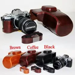 Винтаж кожа Камера видео сумка жесткий чехол для Olympus E-M5 II EM5 Mark II 12-50 мм объектив кофе коричневый, черный с ремешком