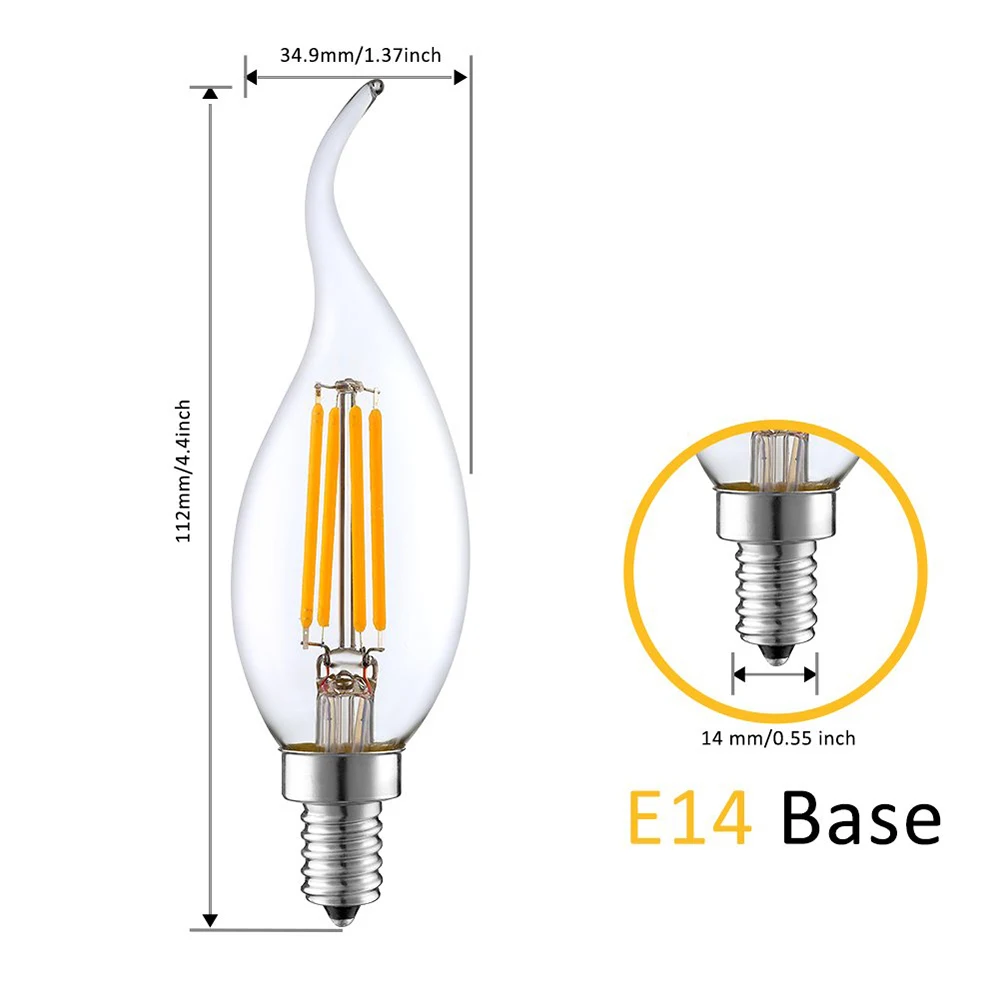 E14 светодиодный лампы в форме свечи теплый/холодный белый 2W/4W/6W C35 электрическая