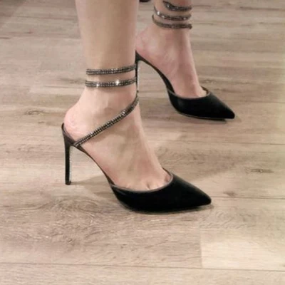 

New sandals velvet crystal snake-shaped toes pointed high heels stiletto sexy wild women's shoes tide