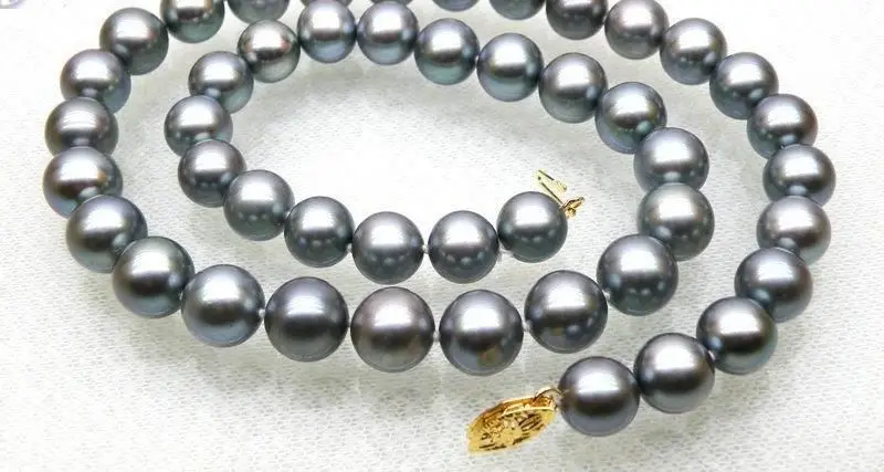 

FREE SHIPPING natural gray top rating AAAA pearls necklace 14KGP clasp(2 size can choose)jewelry