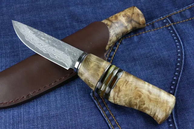 Новинка! Дамасские охотничьи фиксированные ножи, деревянная ручка из капа Походный нож, тактический нож