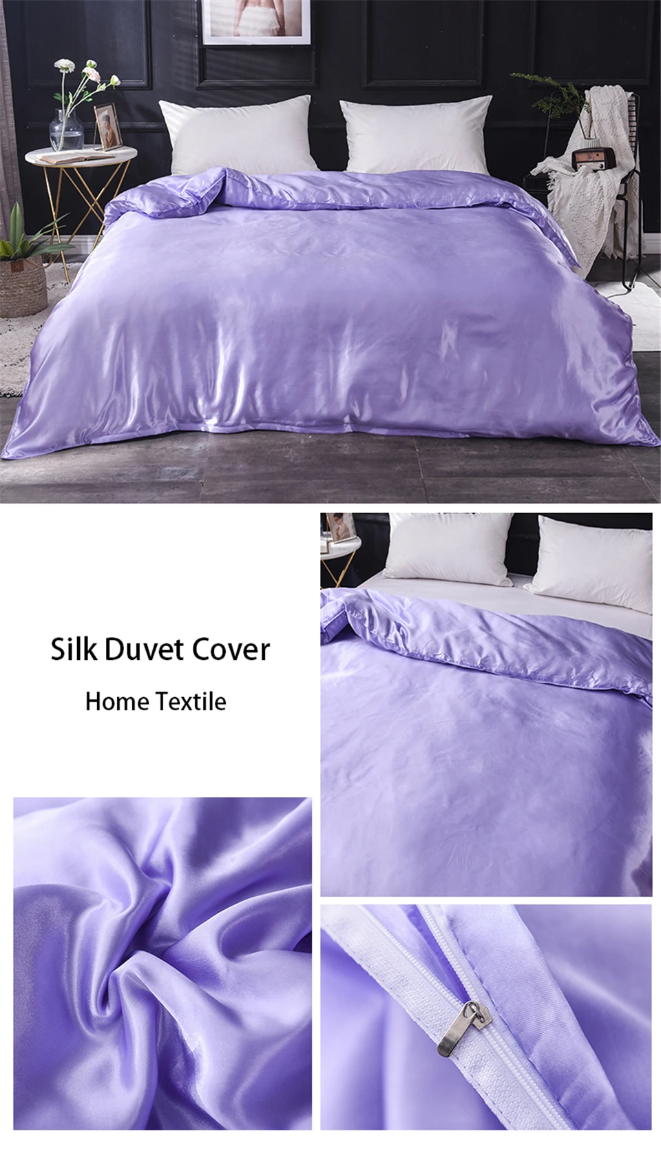 Liv-Esthete New Luxury Satin Silk Gray Bedding Sets Silky 1pcs Duvet Cover Set Bed Set Single Double Queen King Quilt Cover