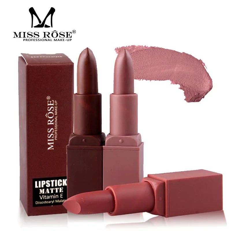 

Brand New Miss Rose Brand Lip Stick Luxury Makeup Waterproof Pigment Brown Nude Long Lasting Matte Lipsticks Batom