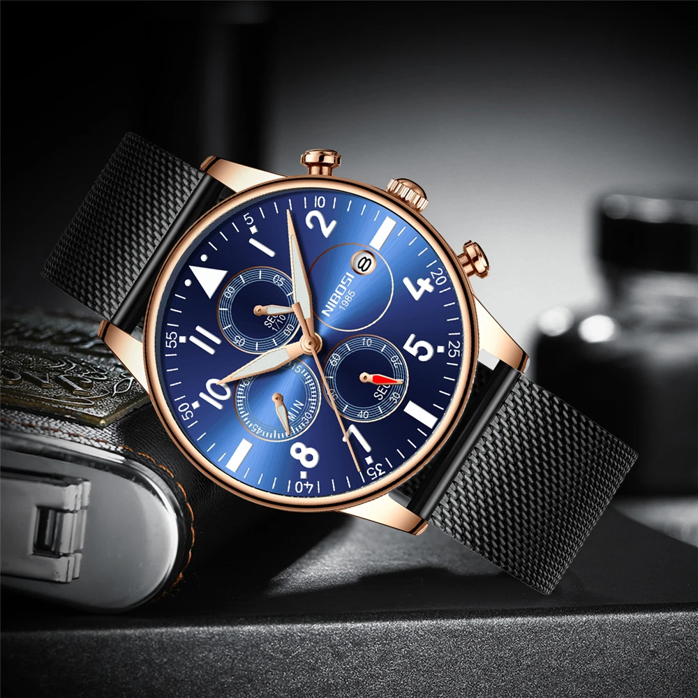 Relogio Masculino NIBOSI Mens Watches Waterproof Quartz Business Men Watch Top Brand Luxury Clock C