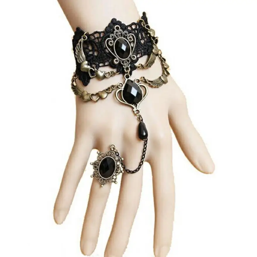 

OTOKY 2018 Hot Vintage Steampunk Gothic Black Lace Bracelet For Women Lady popular Beautiful Heart Shape Lace Bracelet Mar27