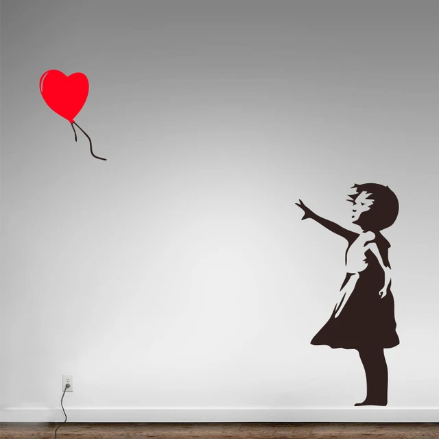 banksy vinyl wall sticker home decor girl with heart balloon street