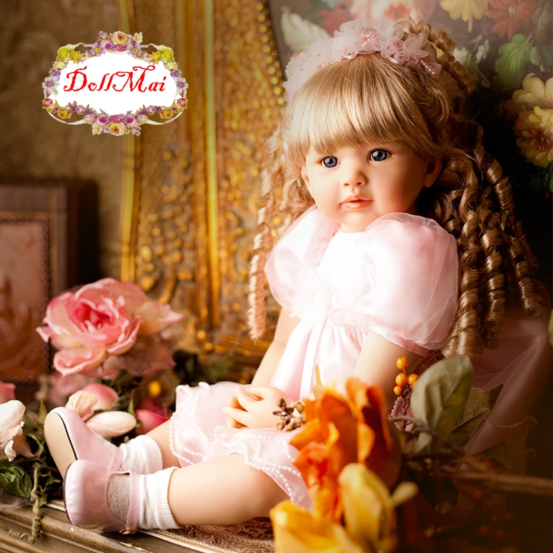 60CM Bebe reborn toddler girl Doll gold hair princess  pink dress high quality collectible children doll gift toys