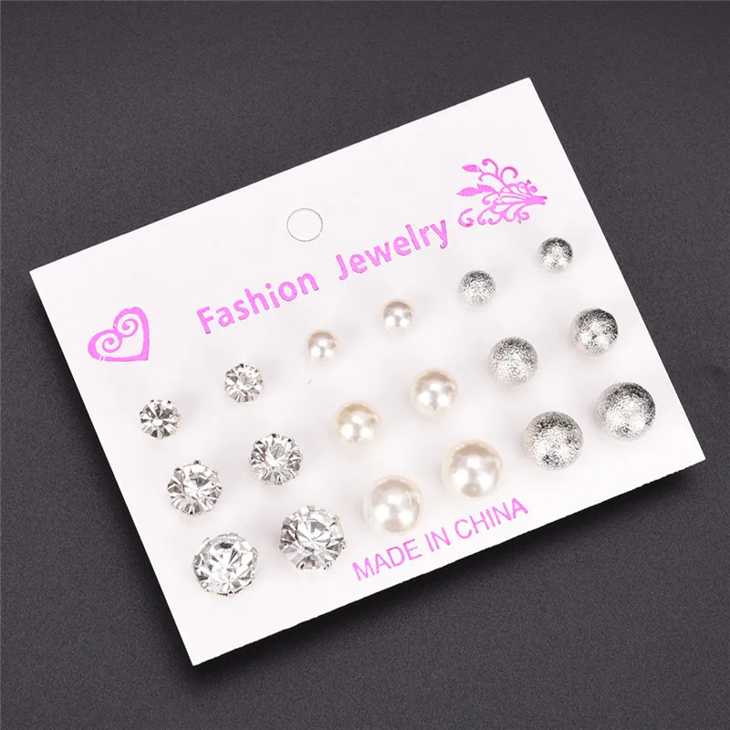 Серьги гвоздики с жемчугом 9 парт/компл.|lot of earrings|pearl stud earringsfashion earrings |