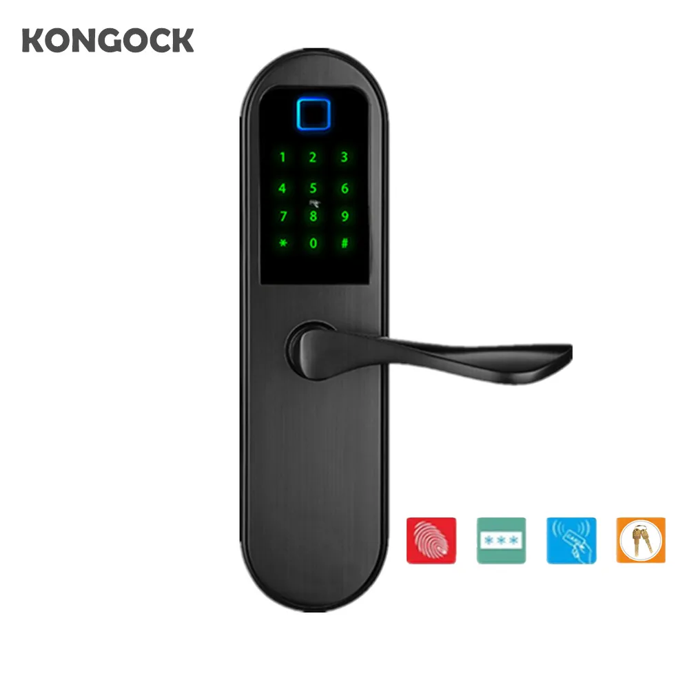 

Keyless digital Fingerprint and RFID Card smart door lock, PIN Code access with back0up mechanical Key unlocking