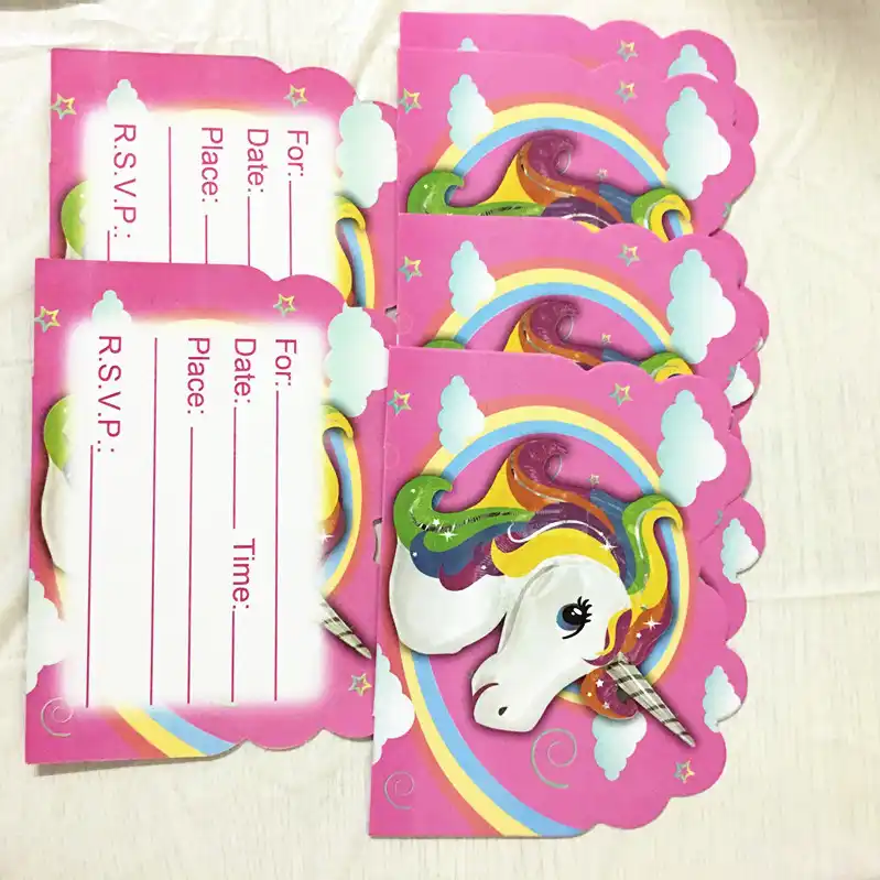 10pcs lot unicorn invitations kids birthday party favors unicorn invitation cards happy birthday party supplies kids birthday card