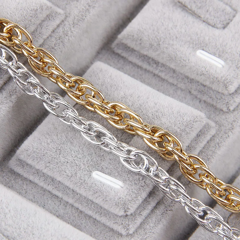 

Metal Silver&Rose Gold O Shape Necklace Chains Bulk Fit Bracelets Findings Double Open Link Chain For DIY Jewelry Making