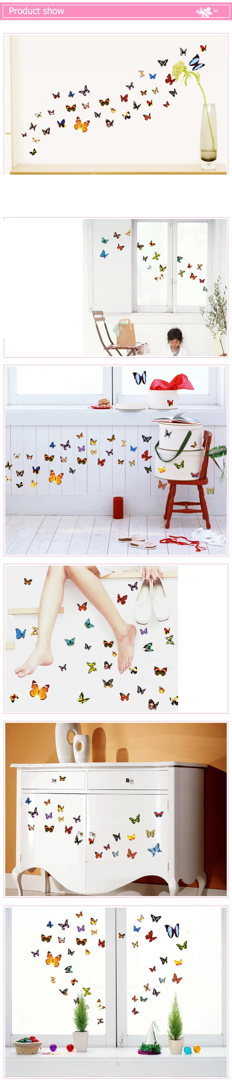 Colored 81 Butterflies 3D Wall Sticker DIY Wall Art Decals Living Room Romantic Flower Butterfly Stickers Home Decor Wallpaper