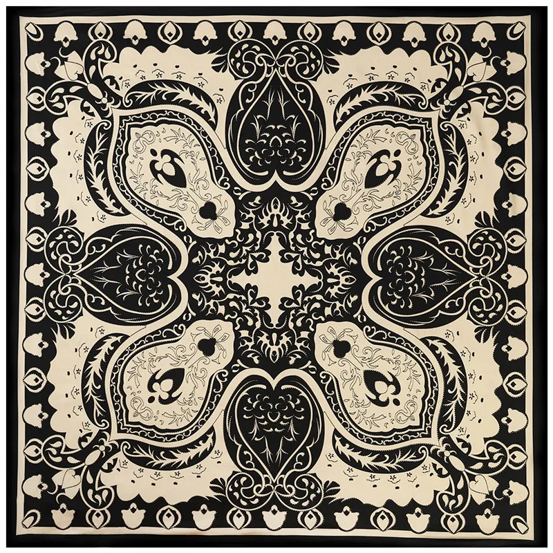 

POBING New Silk Scarf Women Large Shawls Cashew Print Stoles Square Bandana Luxury Kerchief Scarf Female Muslim Foulards 100CM