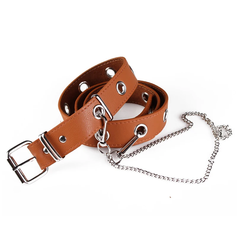 

Women Punk harness belts designer belt men Unisex fashion chain belt high quality PU leather Ring hole waistband X54