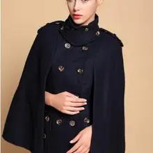 S-xxl модное осенне-зимнее двубортное шерстяное пальто Однотонное шерстяное пончо женский шерстяной плащ пальто