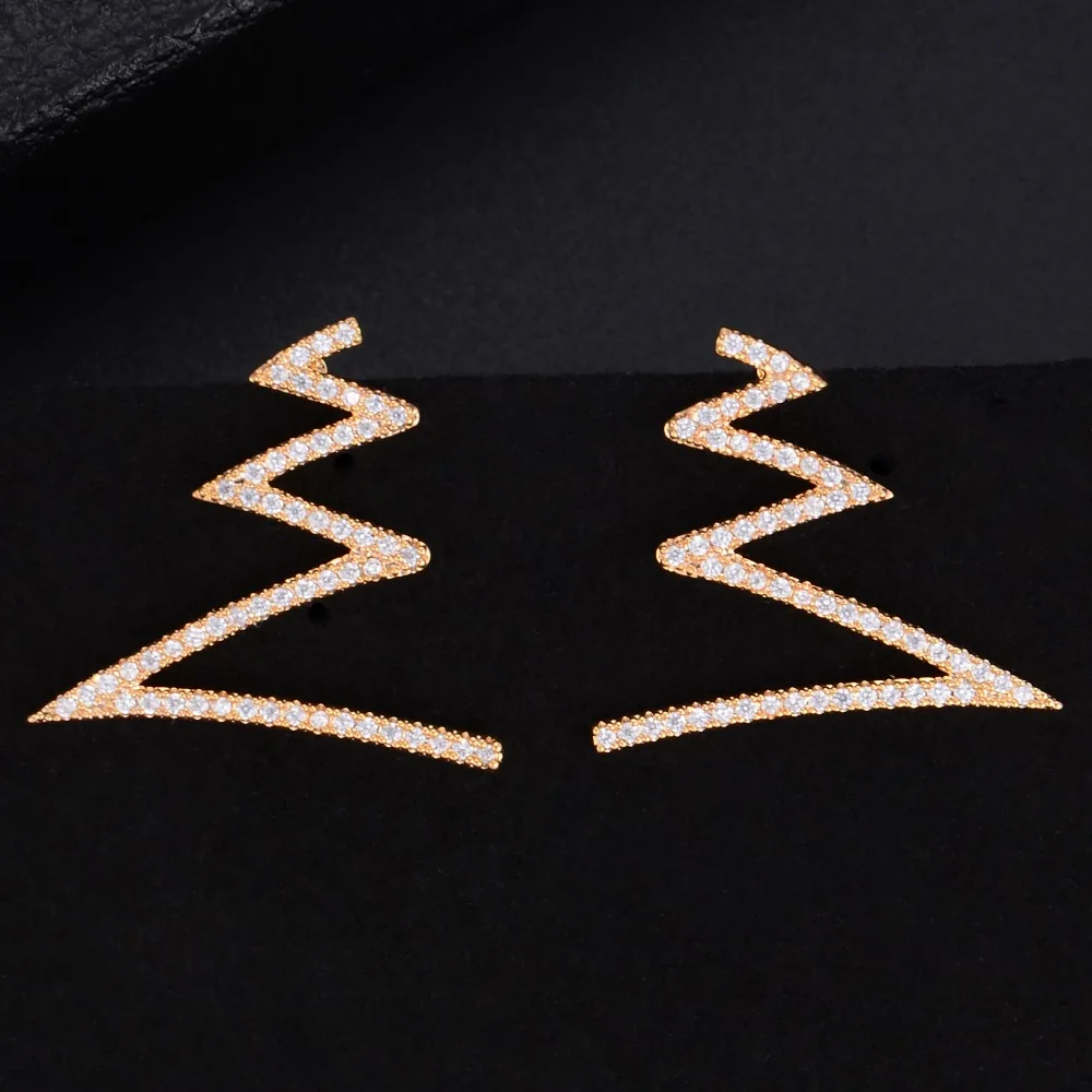

Women Unique Geometry Polyline Full CZ Stud Earrings For Bridal Engagement Earrings Jewelry
