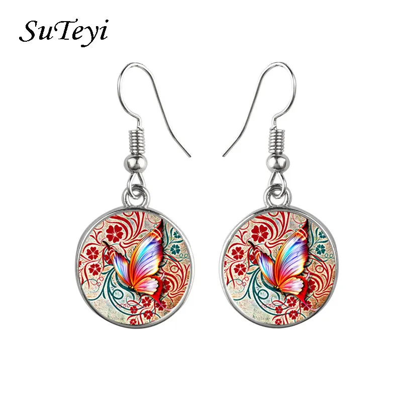 

Bohemian Butterfly Drop Earrings Vintage Round Glass Dome Hanging Earrings For Women Summer Jewelry 2019 Drop Shipping