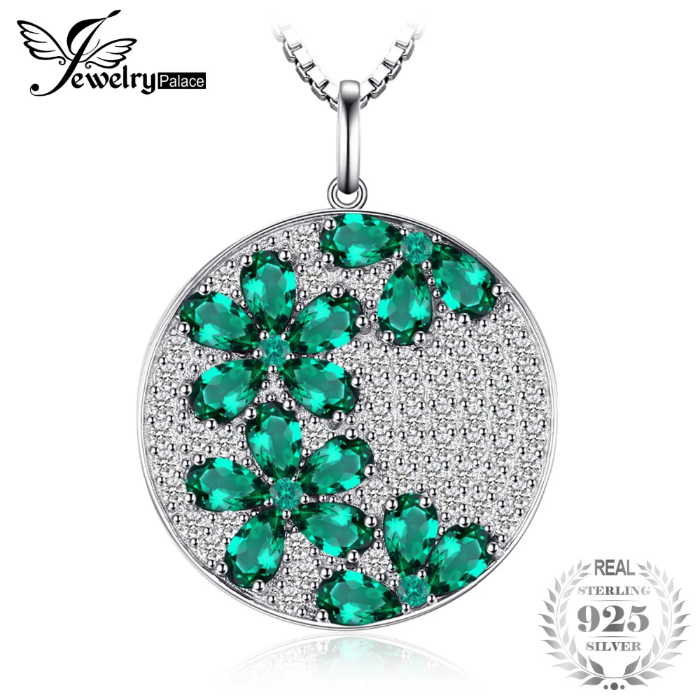 JewelryPalace Flower 3.54ct Created Emeralds Pendant 925 Sterling