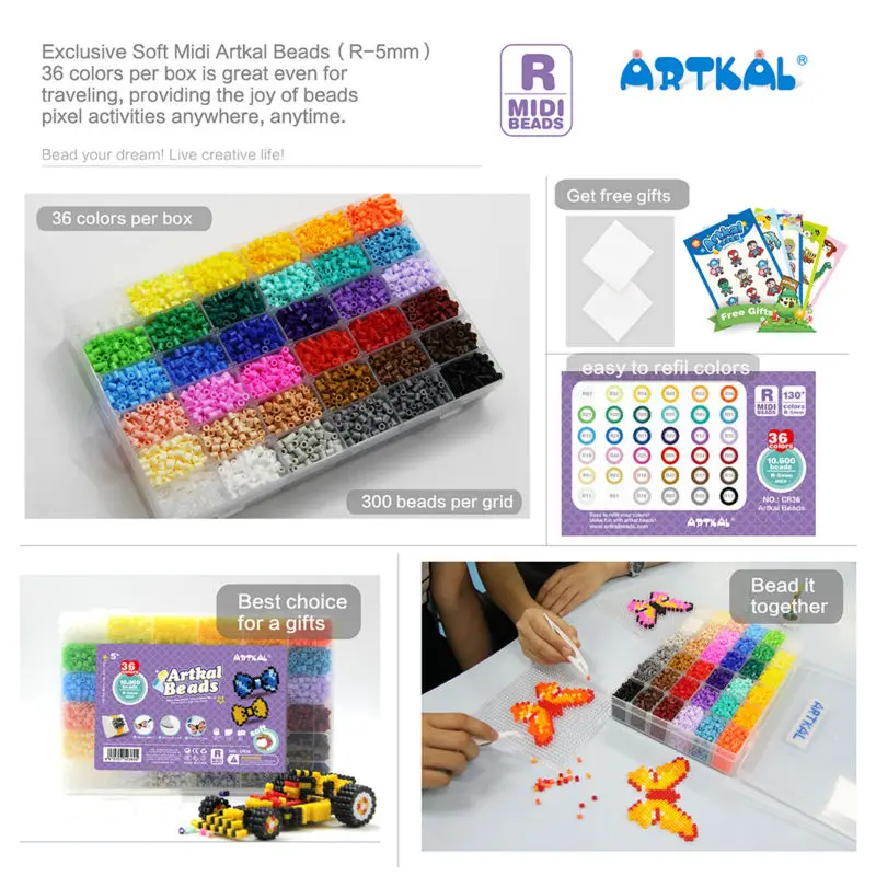 Бисер Artkal 36 Color Box Set Midi Perler beads семейная интеллектуальная игра для детей CR36|games for