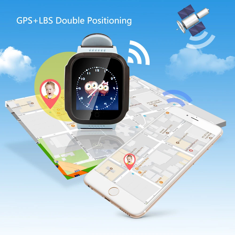 Оригинальный Q528 Y21 с защитной пленкой детские GPS Смарт часы фонариком SOS Вызов