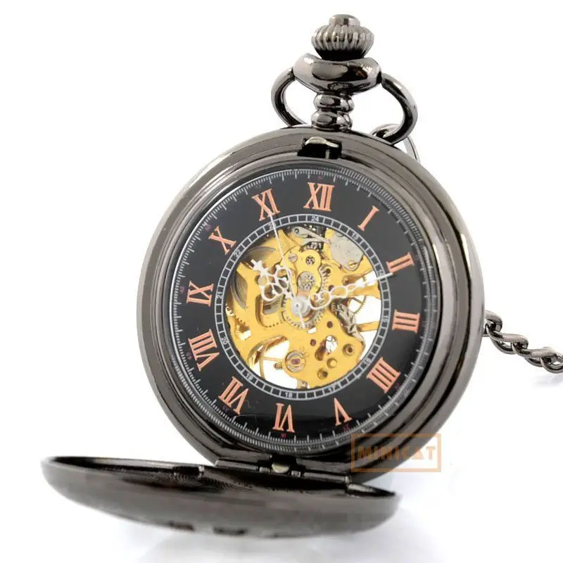 Steakpunk модный дизайн стимпанк Римский циферблат Windup Механические мужские женские карманные FOB часы с цепочкой бесплатная доставка ручной