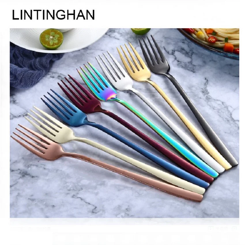 

10 Pack Stainless Steel Fruit Fork Long handle Ice Coffee Stirring Creative Titanium Spoon Gift Spoons Cut lin ting han