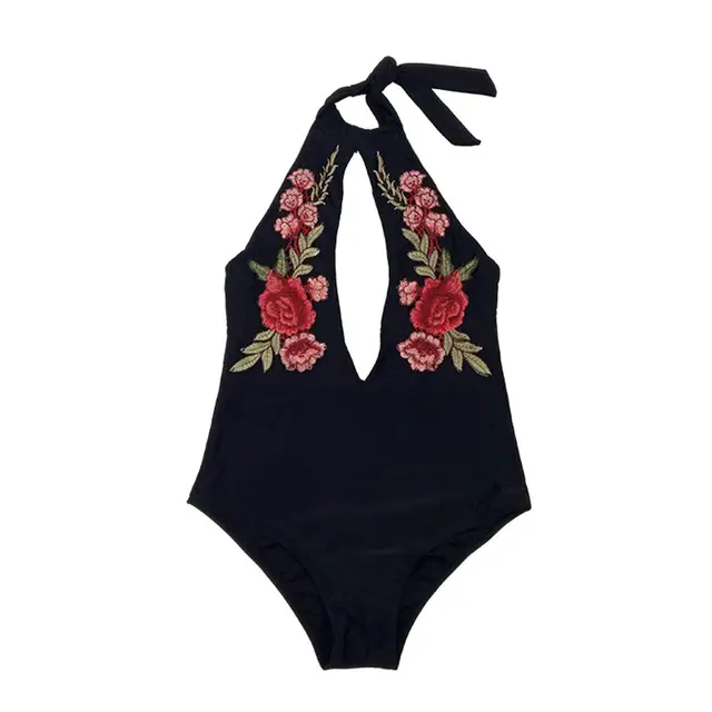 Buy 2018 Sexy Halter One Piece Swimwear Hipster Black