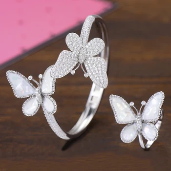 

missvikki Luxury Noble Gorgeous Unique Design Romantic Butterfly Bangles Ring Jewelry Set Bridal Wedding Engagement Jewelry