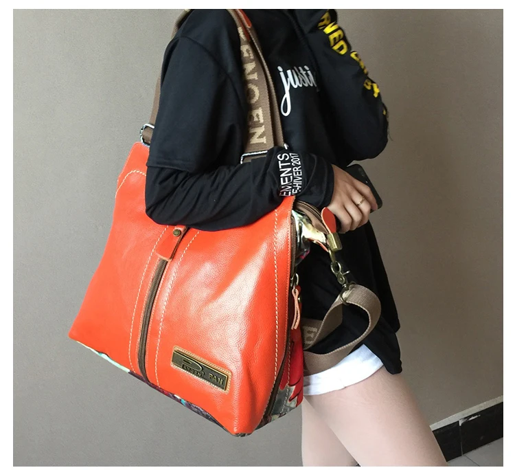 Роскошные модные женские сумки, женская сумка через плечо, с принтом, на плечо, Холщовая Сумка, Портативная сумка из натуральной кожи, большие сумки - Цвет: Оранжевый