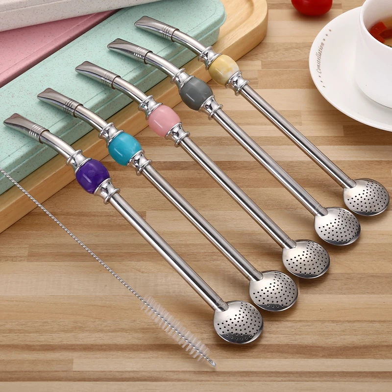 

Reusable Stainless Steel Drinking Straw Spoon Tea Filter Yerba Mate Tea Straw Bombilla Gourd TeaTool Bar Accessory
