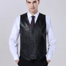 Новое поступление Натуральная кожаные жилеты без рукавов кожаная куртка Для мужчин из овечьей кожи с v-образным вырезом Однобортный жилеты из тонкой ткани D069