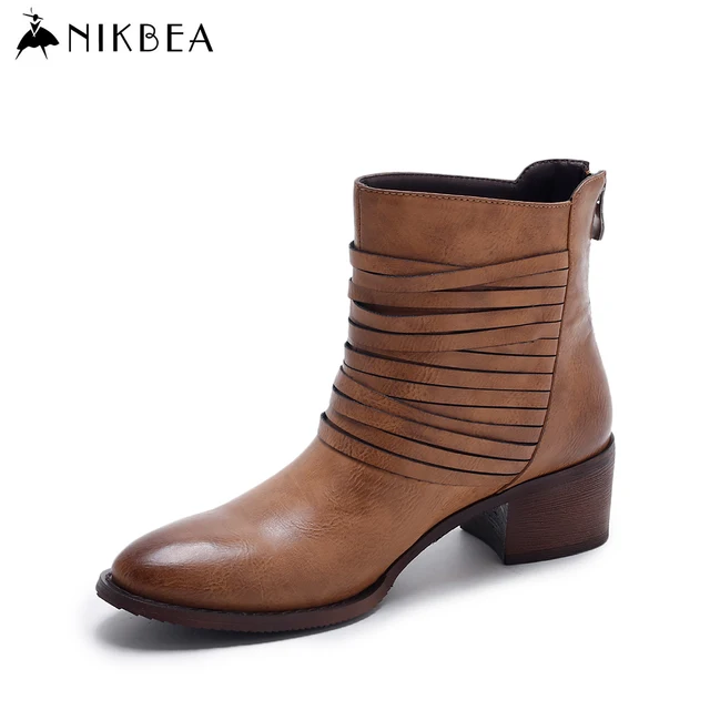 Nikbea Vintage Western Boots Cowboy Ankle Boots for Women Pointed Toe