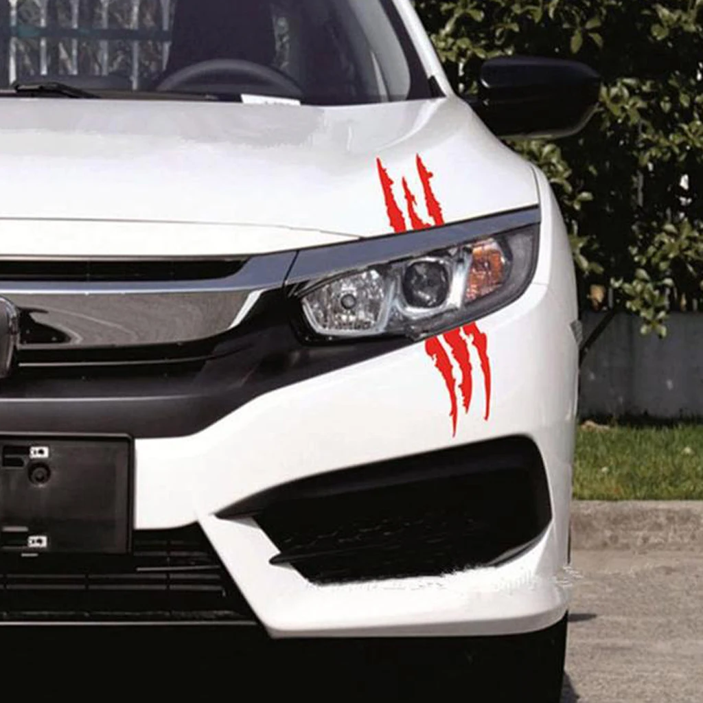 

40x12cm Plastic Vinyl Decal Car Sticker Reflective Monster Sticker Scratch Stripe Claw Marks Headlight Vinyl Decal Red