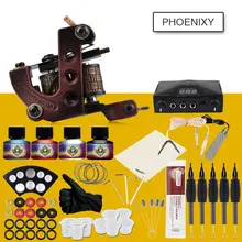 Полный комплект тату-машинки 1 электромагнитные машинки для татуажа 4 цвета чернила с пигментом наборы черная сила для начинающих ручка татуировка набор Перманентный макияж