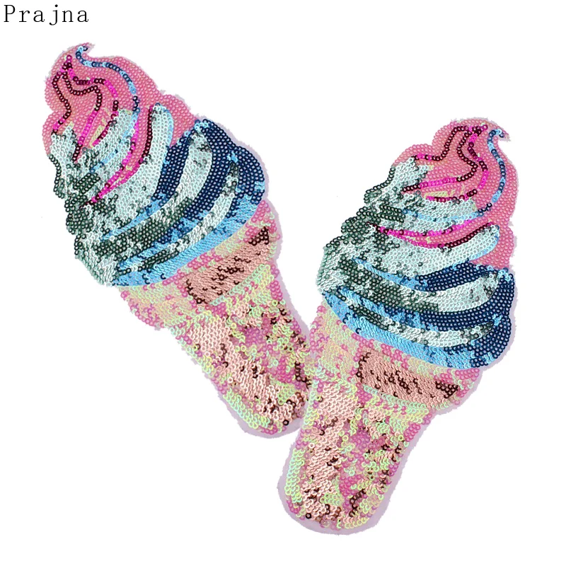 

Prajna Sequin Glitter Patches Ice Cream Rainbow Patch Embroidered Patches For Clothes Stripe Sew On Applique Badge DIY Accessory