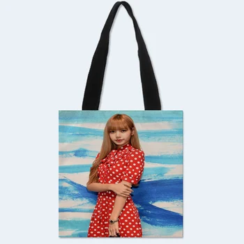 

Custom BLACKPINK LISA printing shoulder bag canvas tote bag shopping travel bags book handbag Two sides printed custom logo