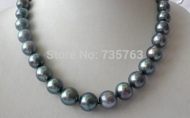 HOT 0015084 stunning big 11-13mm perfect round black freshwater pearl necklace silver | Украшения и аксессуары