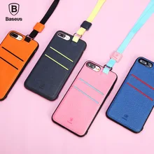 BASEUS Роскошный чехол для iPhone 7 Plus карты чехол с висит веревка Coque основа PC + PU + TPU чехол для телефона iPhone 7