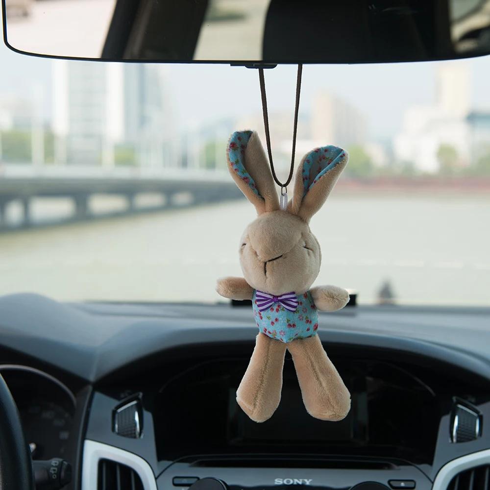 

Car Pendant Plush Long-eared Rabbit Automobiles Rear View Mirror Charms Hanging Gifts Home Decoration Ornaments Car styling Hot