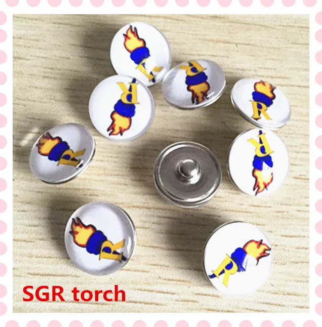 

Customized 2017 new sigma gamma rho torch snaps SGR 18mm hand-making sorority fraternity jewelry decoration 20pcs,ONC046-1