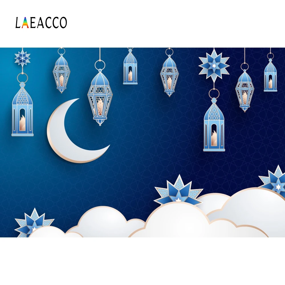 

Laeacco Ramadan Festival Islamic Lantern Geometric Wreath Flower Scene Photographic Background Photography Studio Photo Backdrop