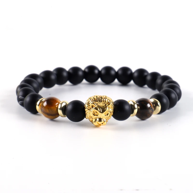 

CZ Zircon Lion Bracelet men Frosted stone Stone Beads Men Jewelry Bileklik Pulseras Mujer Pulseira 2019