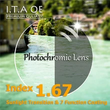 1,67 Index Photochrome Sonnenlicht Übergang Chameleon Kurzsichtigkeit Weitsichtigkeit Optische Verordnung Linse Gläser Für Brillen & 7 Beschichtung