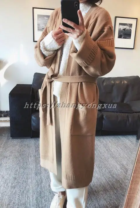  100% pure cashmere sweater cardigan 18 spring and autumn high end women's wear full belt cardigan c
