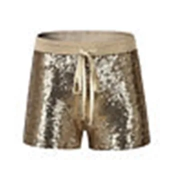 

2019 Women Gold Sequined Shorts Ladies Sexy Lace Up High Waist Sports Shorts Elastic Bottoms Stretch Bling Casual Short Hot