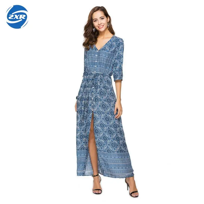 Zuoxiangru V Neck Long Sleeve Cover-ups Women In Summer Spring Long Ladies Print Beach Cover-ups
